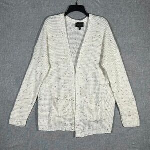 Cream knit cardigan with multicolored speckles & pockets‎